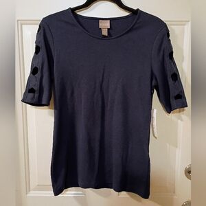 Chico's Navy Short Sleeve Top W/ Cut Out Details On Sleeves NWT Size 0 (XS/S)